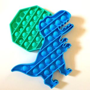 Poppits- 2 fidget toys.  Octagon and dinosaur shape.